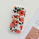 For iPhone 11 Pro Max Frosted Flowers Pattern IMD TPU Casewith Metal Diamond Ring Holder(Red)