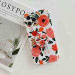 For iPhone 12 Frosted Flowers Pattern IMD TPU Case with Folding Holder(Red)