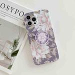 For iPhone 12 Frosted Flowers Pattern IMD TPU Case with Folding Holder(Gray)