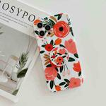 For iPhone 11 Frosted Flowers Pattern IMD TPU Case with Folding Holder(Red)