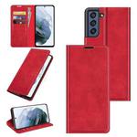 For Samsung Galaxy S21 FE Retro-skin Business Magnetic Suction Leather Case with Holder & Card Slots & Wallet(Red)