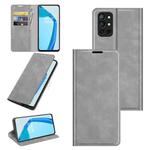 For OnePlus 9R Retro-skin Business Magnetic Suction Leather Case with Holder & Card Slots & Wallet(Grey)