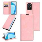 For OnePlus 9R Retro-skin Business Magnetic Suction Leather Case with Holder & Card Slots & Wallet(Pink)