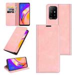 For OPPO A94 5G / F19 Pro+ 5G / Reno5 Z Retro-skin Business Magnetic Suction Leather Case with Holder & Card Slots & Wallet(Pink)