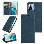 For Xiaomi Mi 11 Lite Retro-skin Business Magnetic Suction Leather Case with Holder & Card Slots & Wallet(Dark Blue)