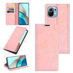 For Xiaomi Mi 11 Lite Retro-skin Business Magnetic Suction Leather Case with Holder & Card Slots & Wallet(Pink)