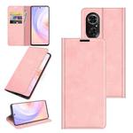 For Honor 50 SE Retro-skin Business Magnetic Suction Leather Case with Holder & Card Slots & Wallet(Pink)