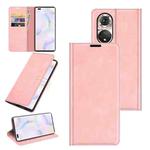 For Honor 50 Pro Retro-skin Business Magnetic Suction Leather Case with Holder & Card Slots & Wallet(Pink)