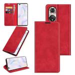 For Honor 50 Pro Retro-skin Business Magnetic Suction Leather Case with Holder & Card Slots & Wallet(Red)