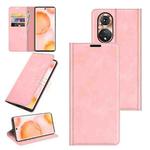 For Honor 50 Retro-skin Business Magnetic Suction Leather Case with Holder & Card Slots & Wallet(Pink)