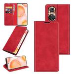For Honor 50 Retro-skin Business Magnetic Suction Leather Case with Holder & Card Slots & Wallet(Red)