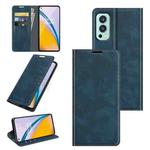 For OnePlus Nord 2 5G Retro-skin Business Magnetic Suction Leather Case with Holder & Card Slots & Wallet(Dark Blue)