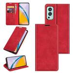 For OnePlus Nord 2 5G Retro-skin Business Magnetic Suction Leather Case with Holder & Card Slots & Wallet(Red)