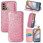 For Motorola Moto G60 Blooming Mandala Embossed Pattern Magnetic Horizontal Flip Leather Case with Holder & Card Slots & Wallet(Pink)