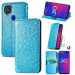 For ZTE Axon 11 SE 5G Blooming Mandala Embossed Pattern Magnetic Horizontal Flip Leather Case with Holder & Card Slots & Wallet(Blue)