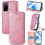 For OPPO A55 5G Blooming Mandala Embossed Pattern Magnetic Horizontal Flip Leather Case with Holder & Card Slots & Wallet(Pink)