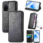 For OPPO A55 5G Blooming Mandala Embossed Pattern Magnetic Horizontal Flip Leather Case with Holder & Card Slots & Wallet(Black)