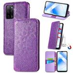 For OPPO A55 5G Blooming Mandala Embossed Pattern Magnetic Horizontal Flip Leather Case with Holder & Card Slots & Wallet(Purple)