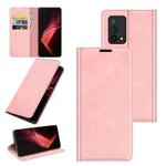 For OPPO K9 Retro-skin Business Magnetic Suction Leather Case with Holder & Card Slots & Wallet(Pink)