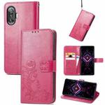 For Xiaomi Redmi K40 Gaming /Poco F3 GT Four-leaf Clasp Embossed Buckle Mobile Phone Protection Leather Case with Lanyard & Card Slot & Wallet & Bracket Function(Magenta)