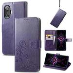 For Xiaomi Redmi K40 Gaming /Poco F3 GT Four-leaf Clasp Embossed Buckle Mobile Phone Protection Leather Case with Lanyard & Card Slot & Wallet & Bracket Function(Purple)