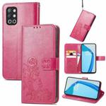 For OnePlus 9R Four-leaf Clasp Embossed Buckle Mobile Phone Protection Leather Case with Lanyard & Card Slot & Wallet & Bracket Function(Magenta)