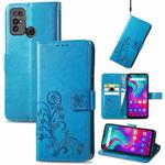 For  Doogee X96 Pro Four-leaf Clasp Embossed Buckle Mobile Phone Protection Leather Case with Lanyard & Card Slot & Wallet & Bracket Function(Blue)