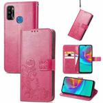 For Infinix X680 / Smart 4 Four-leaf Clasp Embossed Buckle Mobile Phone Protection Leather Case with Lanyard & Card Slot & Wallet & Bracket Function(Magenta)