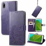 For Wiko Jerry 4 Four-leaf Clasp Embossed Buckle Mobile Phone Protection Leather Case with Lanyard & Card Slot & Wallet & Bracket Function(Purple)
