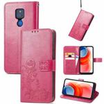 For Motorola G Play Four-leaf Clasp Embossed Buckle Mobile Phone Protection Leather Case with Lanyard & Card Slot & Wallet & Bracket Function(Magenta)