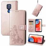 For Motorola G Play Four-leaf Clasp Embossed Buckle Mobile Phone Protection Leather Case with Lanyard & Card Slot & Wallet & Bracket Function(Rose Gold)