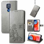 For Motorola G Play Four-leaf Clasp Embossed Buckle Mobile Phone Protection Leather Case with Lanyard & Card Slot & Wallet & Bracket Function(Gray)