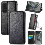 For Honor V40 5G Blooming Mandala Embossed Pattern Magnetic Horizontal Flip Leather Case with Holder & Card Slots & Wallet(Black)