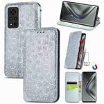 For Honor V40 5G Blooming Mandala Embossed Pattern Magnetic Horizontal Flip Leather Case with Holder & Card Slots & Wallet(Grey)