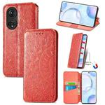 For Honor 50 Blooming Mandala Embossed Pattern Magnetic Horizontal Flip Leather Case with Holder & Card Slots & Wallet(Red)