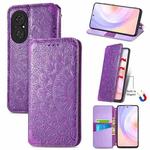 For Honor 50 SE Blooming Mandala Embossed Pattern Magnetic Horizontal Flip Leather Case with Holder & Card Slots & Wallet(Purple)