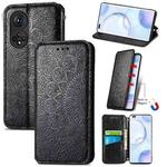 For Honor 50 Pro Blooming Mandala Embossed Pattern Magnetic Horizontal Flip Leather Case with Holder & Card Slots & Wallet(Black)