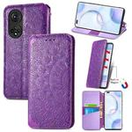 For Honor 50 Pro Blooming Mandala Embossed Pattern Magnetic Horizontal Flip Leather Case with Holder & Card Slots & Wallet(Purple)