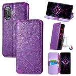 For Xiaomi Redmi K40 Gaming Blooming Mandala Embossed Pattern Magnetic Horizontal Flip Leather Case with Holder & Card Slots & Wallet(Purple)