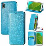 For Wiko Jerry 4 Blooming Mandala Embossed Pattern Magnetic Horizontal Flip Leather Case with Holder & Card Slots & Wallet(Blue)
