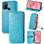 For Infinix Hot 10 Lite Blooming Mandala Embossed Pattern Magnetic Horizontal Flip Leather Case with Holder & Card Slots & Wallet(Blue)