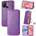 For Infinix Hot 10 Lite Blooming Mandala Embossed Pattern Magnetic Horizontal Flip Leather Case with Holder & Card Slots & Wallet(Purple)