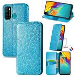 For Infinix Hot 9 Blooming Mandala Embossed Pattern Magnetic Horizontal Flip Leather Case with Holder & Card Slots & Wallet(Blue)