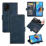 For OPPO F19 / A74 4G Dual-side Magnetic Buckle Horizontal Flip Leather Case with Holder & Card Slots & Wallet(Dark Blue)