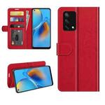 For OPPO F19 / A74 4G R64 Texture Single Horizontal Flip Protective Case with Holder & Card Slots & Wallet& Photo Frame(Red)