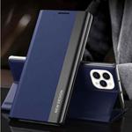 For iPhone 13 Pro Max Side Electroplated Magnetic Ultra-Thin Horizontal Flip Leather Case with Holder (Dark Blue)
