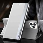 For iPhone 13 Pro Side Electroplated Magnetic Ultra-Thin Horizontal Flip Leather Case with Holder For  IPhone 13 Pro(Silver)