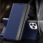 For iPhone 13 mini Side Electroplated Magnetic Ultra-Thin Horizontal Flip Leather Case with Holder (Dark Blue)