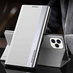 For iPhone 13 mini Side Electroplated Magnetic Ultra-Thin Horizontal Flip Leather Case with Holder (Silver)