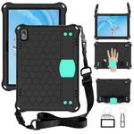 For Lenovo Tab E10 TB-X104F Honeycomb Design EVA + PC Material Four Corner Anti Falling Flat Protective Shell with Strap(Black+Aqua)